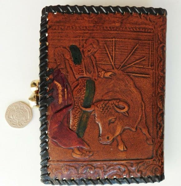 Vintage Spanish leather purse wallet embossed with bull fight matador DAMAGED